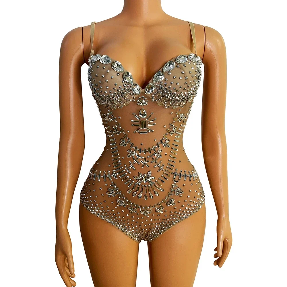 Rhinestone Banding Trim - Женское боди, яркое серебристое боди с