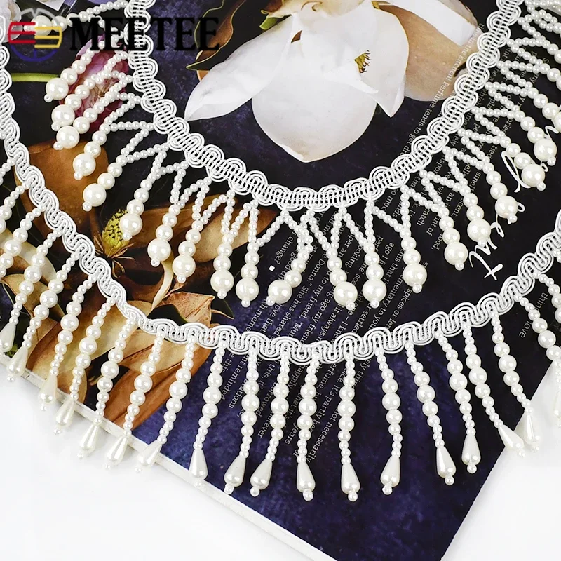 Fringe Ribbon Sewing - 1/2 ярда жемчужная кисточка с бисером,