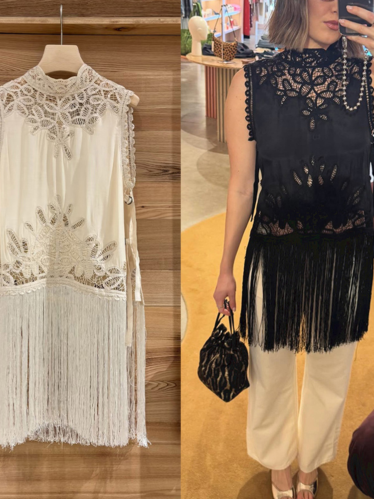 Tassel Fringe Trim - Женская блузка во французском стиле с